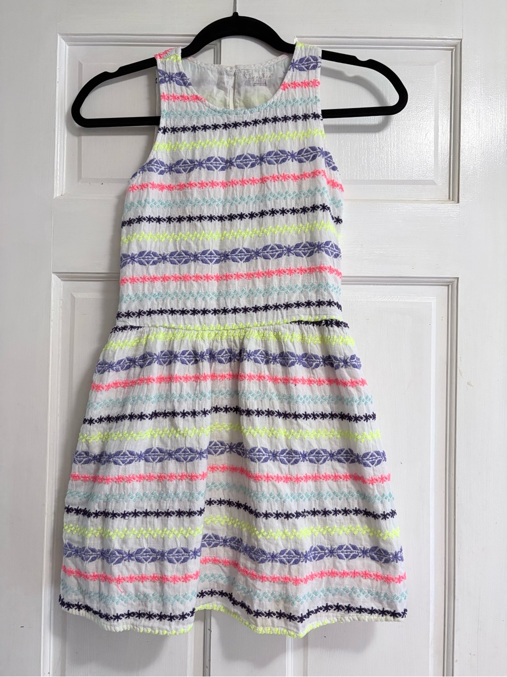 Cherokee White Sleeveless Dress with Neon Pink, Purple & Yellow Stripes
